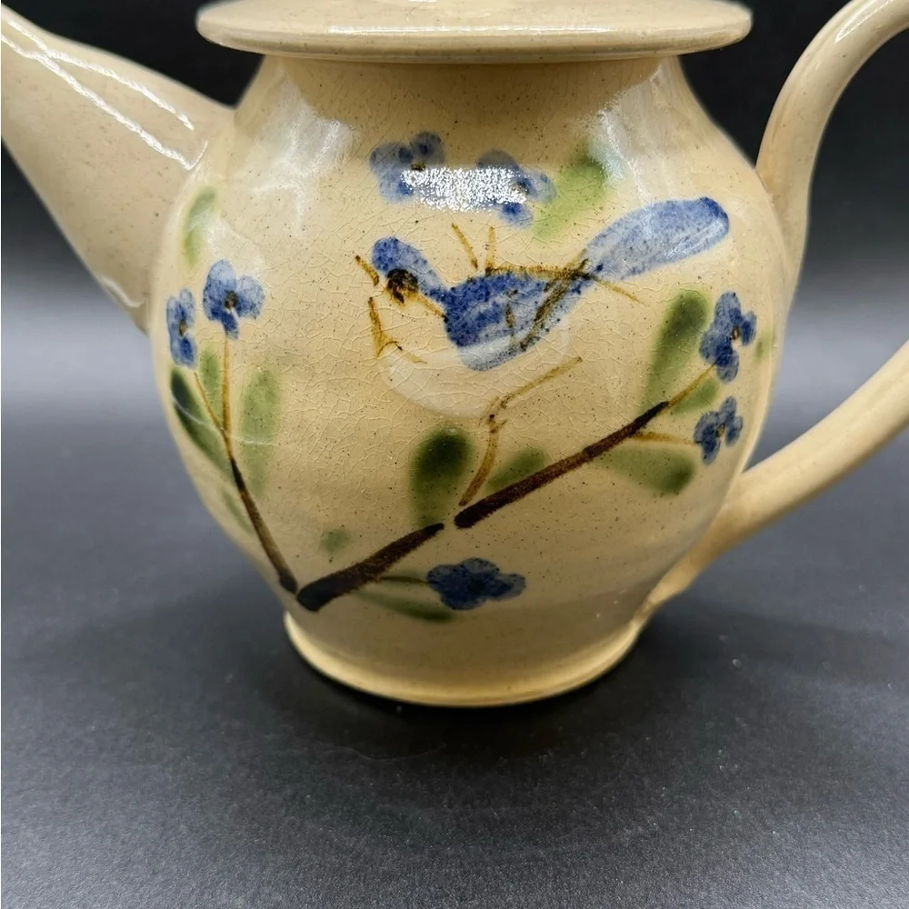 VTG Signed Bluebird Ceramic Teapot